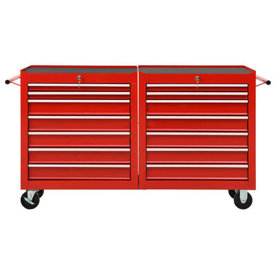 vidaXL Įrankių vežimėlis su 14 stalčių, raudonos spalvos, plienas