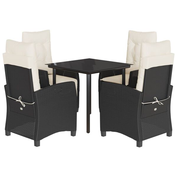 vidaXL Sodo komplektas su pagalvėlėmis, 5 dalių, juodas, poliratanas