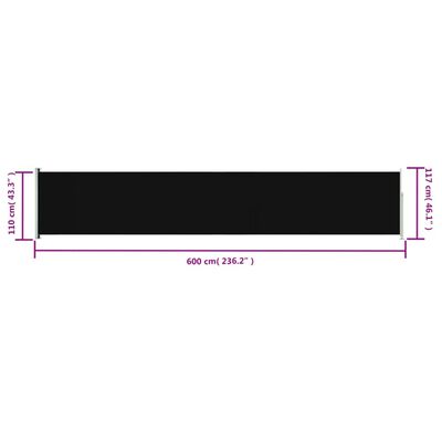 vidaXL Ištraukiama šoninė kiemo pertvara, juodos spalvos, 117x600cm