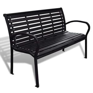 vidaXL Sodo suoliukas, juodos spalvos, 125cm, plienas ir WPC