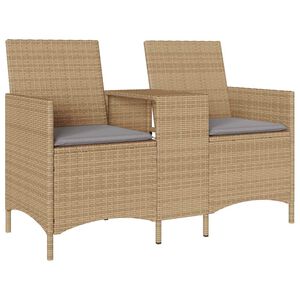 vidaXL Dvivietė sodo sofa su staliuku ir pagalvėlėmis, smėlio spalvos
