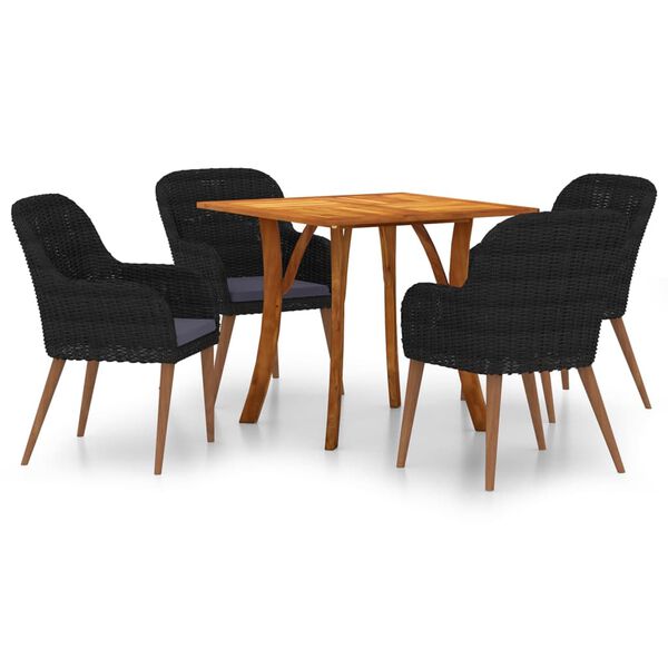 vidaXL Sodo valgomojo baldų komplektas, 5 dalių, juodos spalvos