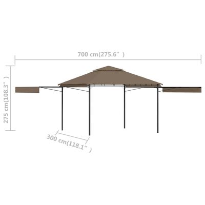 vidaXL Pavėsinė su dvigubais prailginamais stogais, taupe, 3x3x2,75m