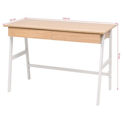 vidaXL Rašomasis stalas, 110x55x75 cm, balta ir ąžuolo spalva