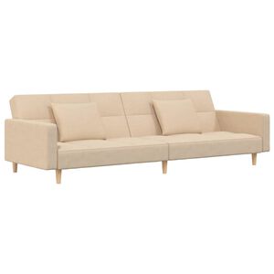 vidaXL Dvivietė sofa-lova su dvejomis pagalvėmis, kreminė, audinys