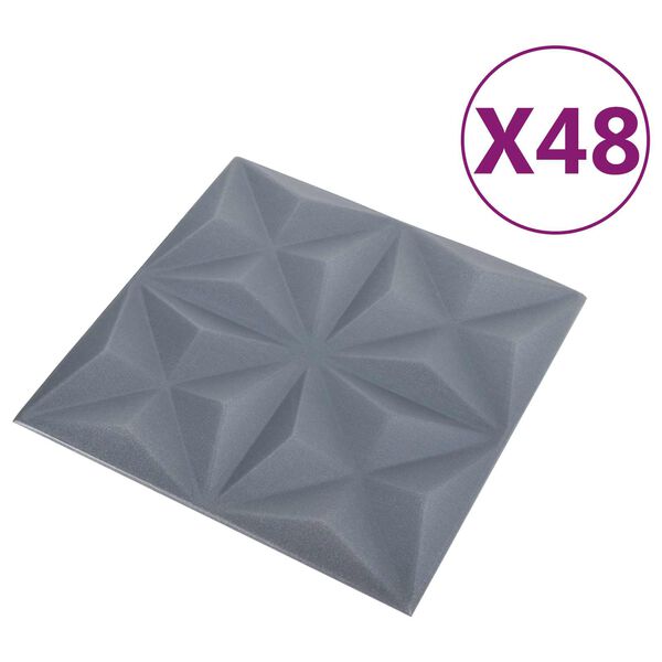 vidaXL Sienų plok&scaron;tės 48 pcs Origami Pilkas 50 x 50 cm XPS Putplastis