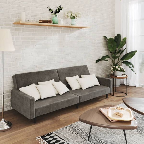 vidaXL Dvivietė sofa-lova, tamsiai pilkos spalvos, aksomas