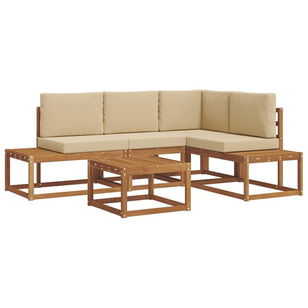vidaXL Lauko sofos komplektas 5 Vienetas Natūralus ir bežinis