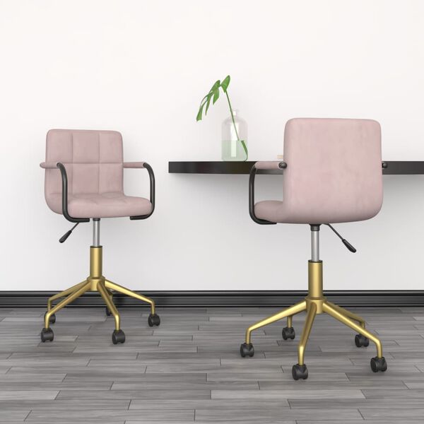 vidaXL Pasukamos valgomojo kėdės, 2vnt., rožinės spalvos, aksomas