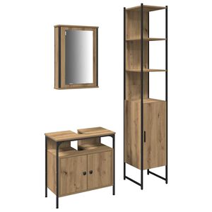vidaXL Vonios baldų rinkinys 3 pcs Amatininkų ąžuolas Apdirbta mediena