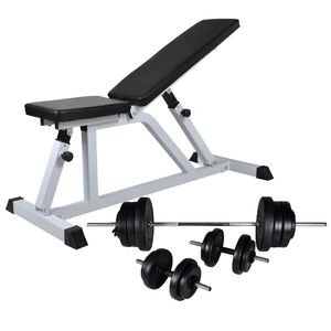 vidaXL Treniruočių suoliukas su &scaron;tanga ir hantelių rinkiniu, 60,5kg