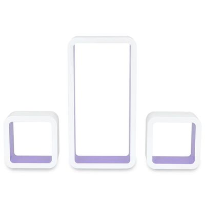 Pakabinamos sieninės lentynos, 3vnt., baltos/violetinės, MDF
