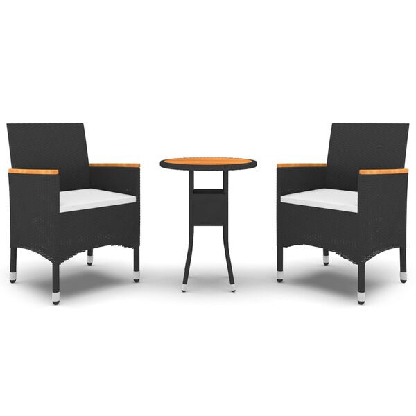 vidaXL Sodo valgomojo baldų komplektas, 3 dalių, juodas, poliratanas