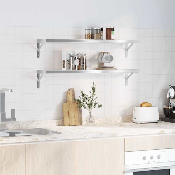 vidaXL Sieninės lentynos, 2vnt., sidabrinės, 100x23,5cm, plienas