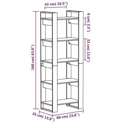 vidaXL Spintelė knygoms/kambario pertvara, balta, 60x35x160cm, mediena