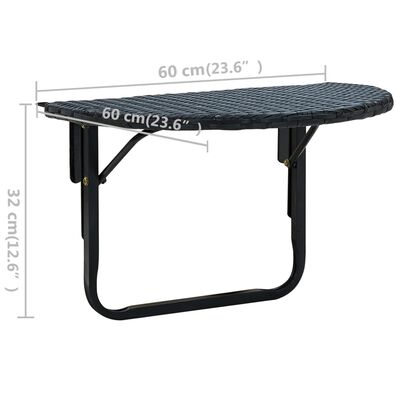 vidaXL Balkono stalas, juodas, 60x60x32cm, poliratanas