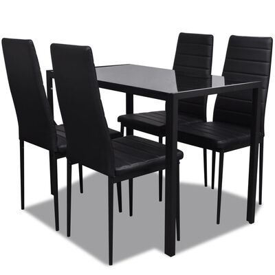 vidaXL 5 dalių valgomojo stalo ir kėdžių komplektas, juodas