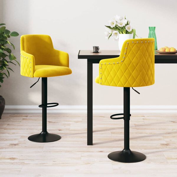 vidaXL Baro taburetės, 2vnt., garstyčių geltonos spalvos, aksomas