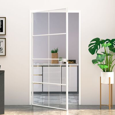 vidaXL Vidaus durys, baltos, 102x201,5cm, grūdintas stiklas/aliuminis