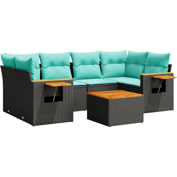 vidaXL Sofos komplektas su pagalvėlėmis, 7 dalių, juodas, poliratanas