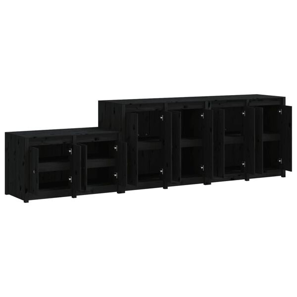 vidaXL Lauko virtuvės spintelės, 3vnt., juodos, pu&scaron;ies masyvas