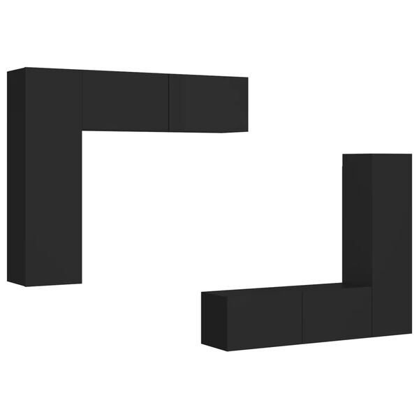 vidaXL Televizoriaus spintelių komplektas, 4 dalių, juodas, MDP
