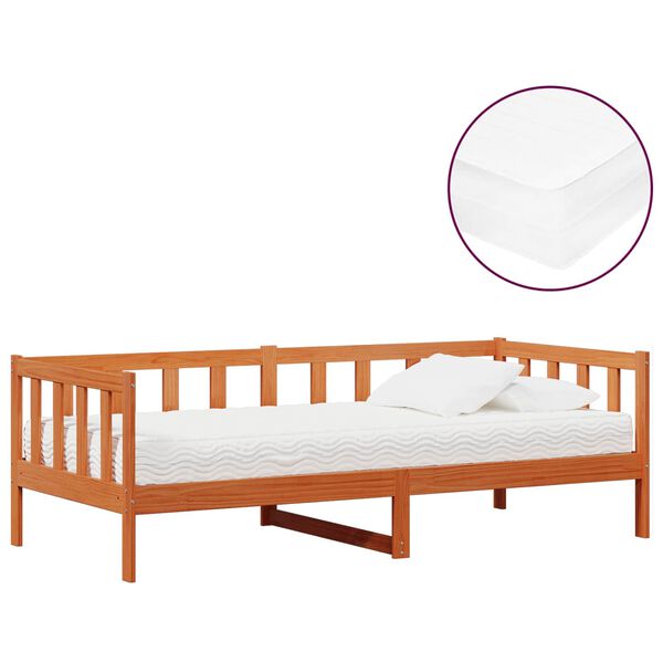 vidaXL Dienos lova su čiužiniu Va&scaron;kas rudas ir baltas 90 x 200 cm