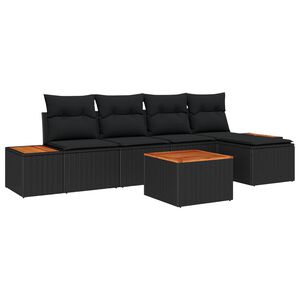 vidaXL Sodo Sofų Rinkinys su pagalve 6 pcs Juoda Poliratanas
