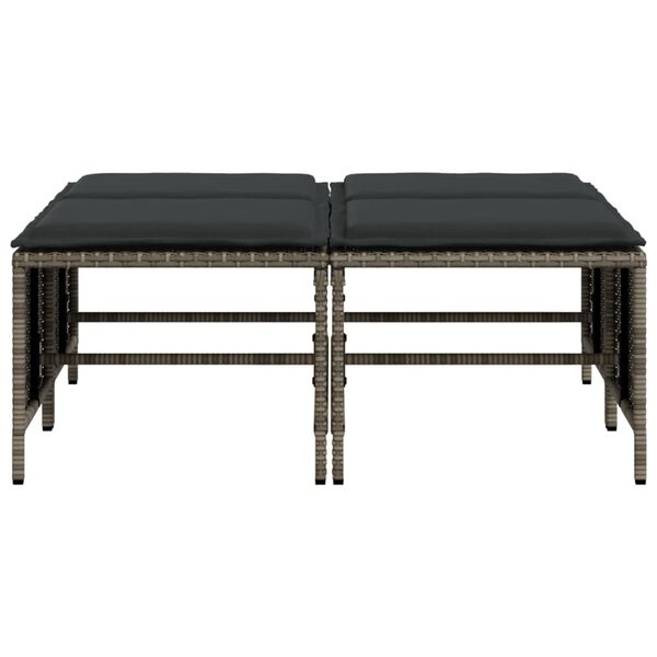 vidaXL Sodo taburetės su pagalvėlėmis, 4vnt., pilkos, poliratanas