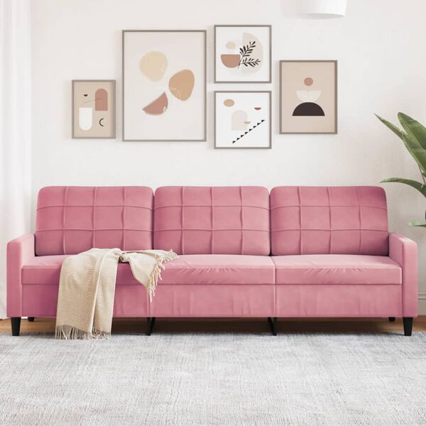 vidaXL Trivietė sofa, rožinės spalvos, 210cm, audinys