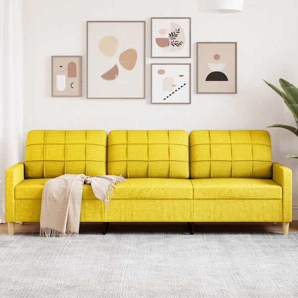vidaXL Trivietė sofa, &scaron;viesiai geltonos spalvos, 180cm, audinys