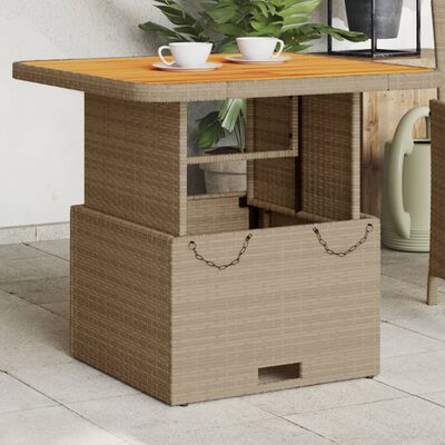 vidaXL Sodo stalas, smėlio, 80x80x71cm, poliratanas/akacijos mediena