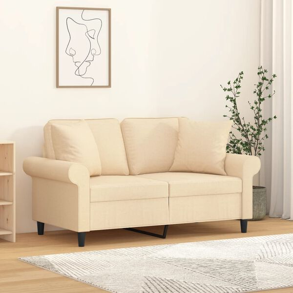 vidaXL Dvivietė sofa su pagalvėmis, kreminė, 120cm, audinys