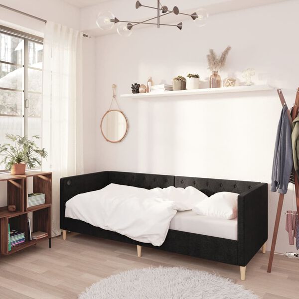 vidaXL Lova su čiužiniu ir USB i&scaron;vestimi, juoda, 90x200cm, audinys