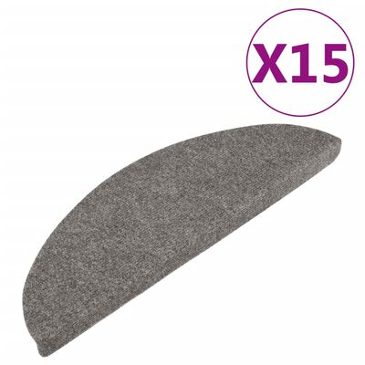 vidaXL Lipnūs laiptų kilimėliai, 15vnt., pilkos spalvos, 56x17x3 cm