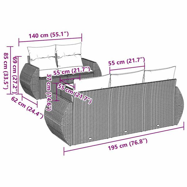 vidaXL Sofos komplektas su pagalvėlėmis, 6 dalių, juodas, poliratanas