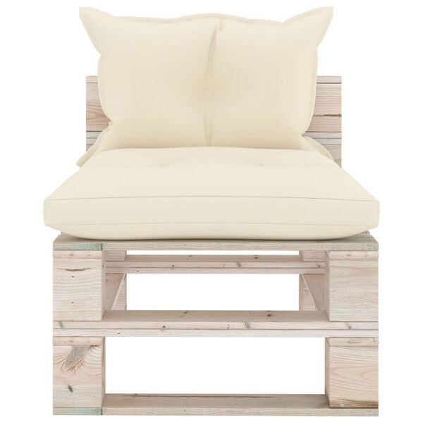 vidaXL Vidurinė sofos dalis i&scaron; palečių su pagalvėlėmis, pu&scaron;ies mediena