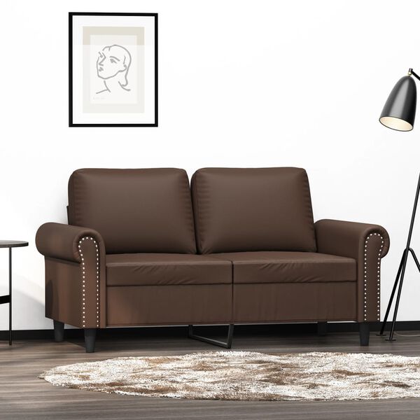 vidaXL Dvivietė sofa, rudos spalvos, 120cm, dirbtinė oda