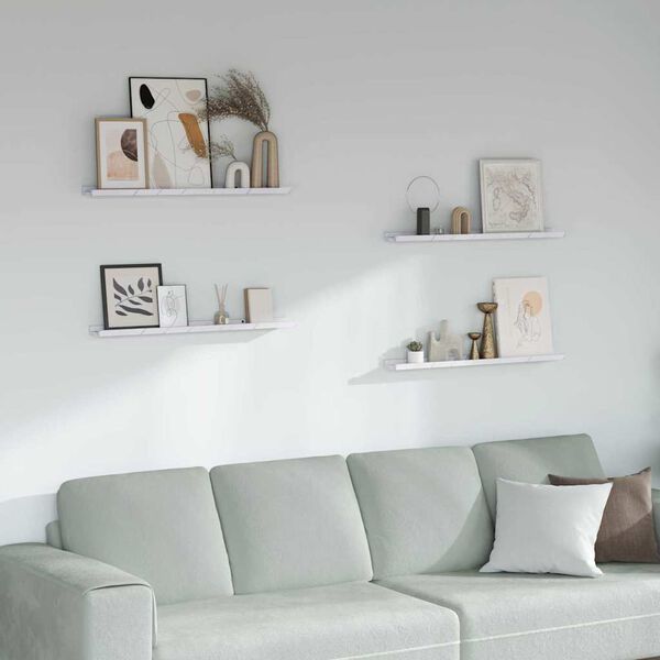 vidaXL Sieninė lentyna su lentyna 4 pcs Balti marmuro 80 x 9 x 3 cm