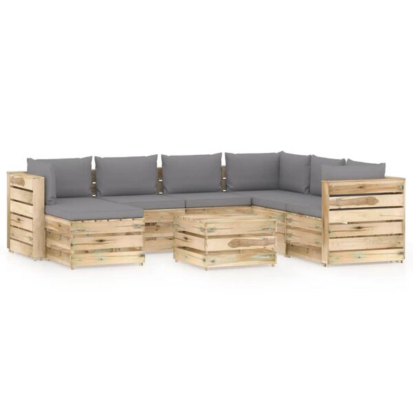 vidaXL Sodo komplektas su pagalvėlėmis, 8 dalių, impregnuota mediena