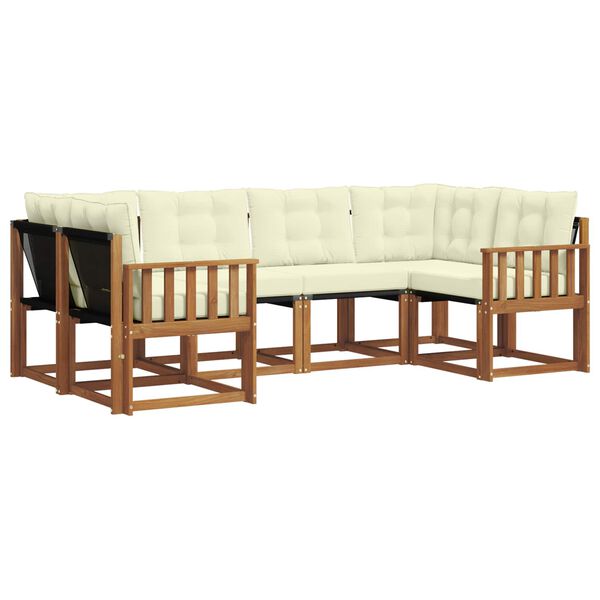 vidaXL Lauko sofos komplektas su pagalve 6 pcs Natūralus ir grietinėlė