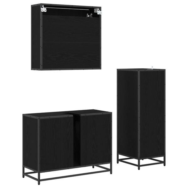 vidaXL Vonios baldų rinkinys 3 pcs Juodas ąžuolas Apdirbta mediena