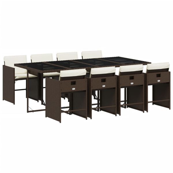 vidaXL Sodo komplektas su pagalvėlėmis, 9 dalių, rudas, poliratanas