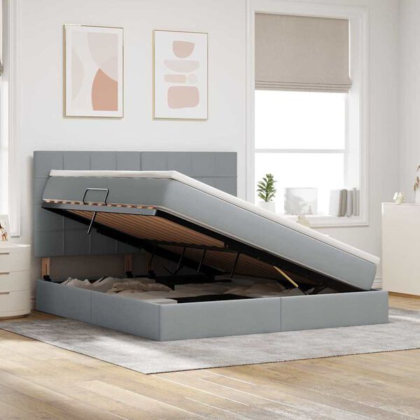vidaXL Lova su daiktų laikymo vieta ir LED &Scaron;viesiai pilka 160 x 200 cm