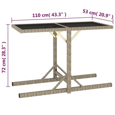 vidaXL Sodo stalas, smėlio spalvos, 110x53x72cm, stiklas, poliratanas