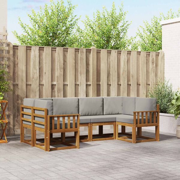 vidaXL Lauko sofos komplektas 6 pcs Natūrali ir &scaron;viesiai pilka