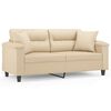 vidaXL Dvivietė sofa su pagalvėmis, kreminė, 140cm, audinys