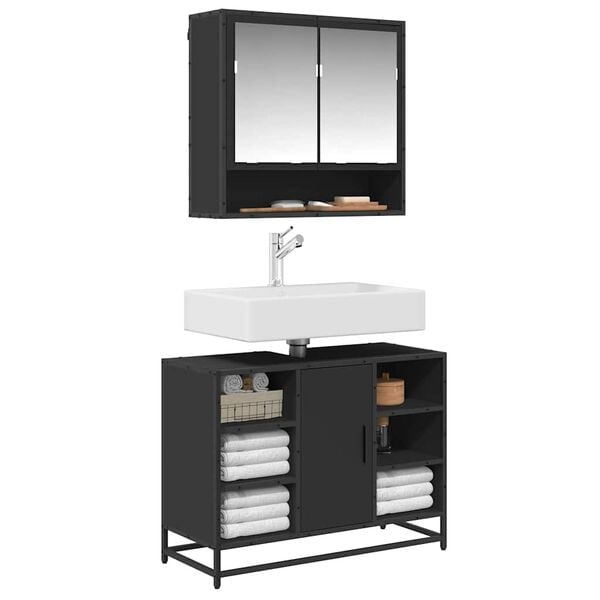 vidaXL Vonios spintelė praustuvui, juoda, 80x33x60cm, apdirbta mediena