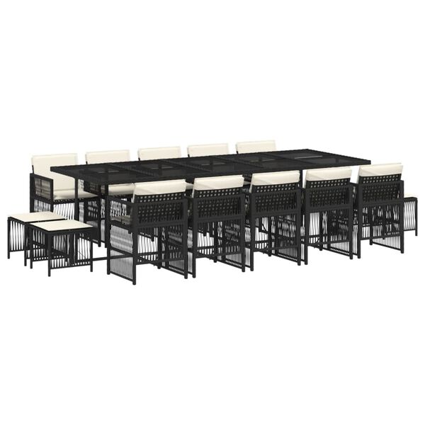 vidaXL Sodo komplektas su pagalvėlėmis, 15 dalių, juodas, poliratanas