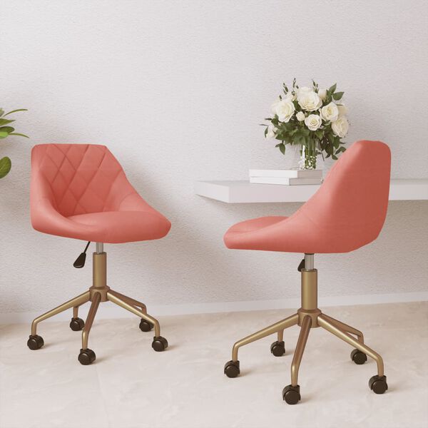 vidaXL Pasukamos valgomojo kėdės, 2vnt., rožinės spalvos, aksomas